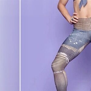 Niyama SOL yoga pants leggings gray tan black beige S Small EUC evil eye wings